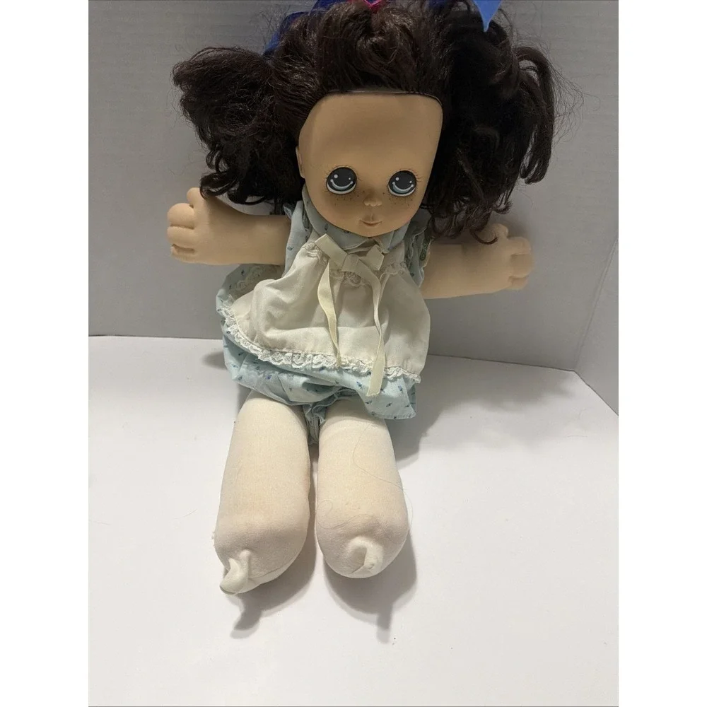 Vintage Coleco Cabbage Patch Kids Doll Brown Hair Blue Eyes Floral Dress 1980s
